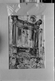 Antoni Suchanek - grób książąt mazowieckich w katedrze św. Jana, akwarela, pastel, Muzeum Narodowe w Warszawie, skan 1