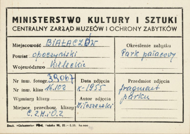 Zespół pałacowo - parkowy,  fragment parku - polana - metryczka, skan 1