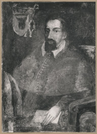 Pałac biskupów - wnętrze, d. sala jadalna, ściana północna, fryz - polichromia, portret bpa Pawła z Przemankowa, skan 1