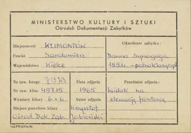 Synagoga - widok ogólny na elewację frontową -  metryczka, skan 1
