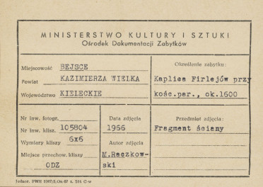 Kaplica Firlejów - fragment ściany ze śladami malowidła - metryczka, skan 1