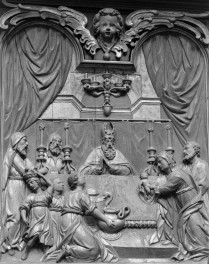 Kościół Mariacki pw. Wniebowzięcia Najświętszej Marii Panny - stalle w prezbiterium (ok. 1635), scena, F. Möller, skan 1