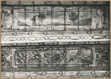 Pałac biskupów - wnętrze, d. sala jadalna, fragment polichromii stropu , skan 1