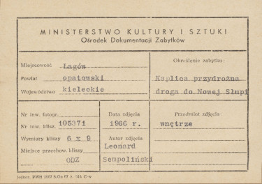 Kapliczka przydrożna przy drodze do Nowej Słupi - wnętrze - metryczka, skan 1