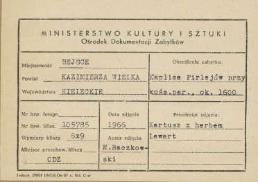 Kaplica Firlejów - kartusz z herbem Lewart - metryczka, skan 1