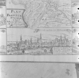 Panorama miasta. Rycina z "Topografii Śląska" autorstwa Friedricha Bernharda Wernera. , skan 1