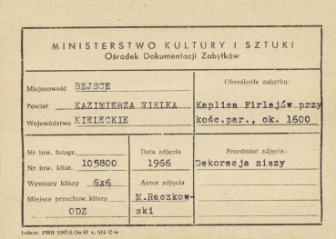 Kaplica Firlejów - dekoracja niszy - metryczka, skan 1