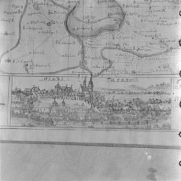Panorama miasta. Rycina z "Topografii Śląska" autorstwa Friedricha Bernharda Wernera. , skan 1