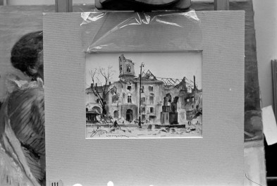 Antoni Suchanek - ratusz warszawski, kredka, Muzeum Narodowe w Warszawie, skan 1