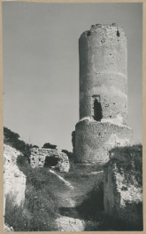 Ruiny zamku - widok na basztę i fragment murów , skan 1