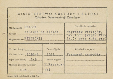 Kaplica Firlejów - nagrobek Firlejów - fragment dekoracji - metryczka , skan 1