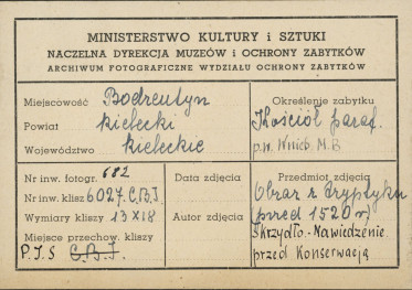 kościół, tryptyk, skrzydło Nawiedzenie przed konserwacją - metryczka, skan 1