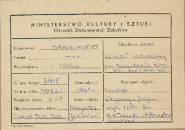  Katedra - wnętrze, fragment organów - metryczka, skan 1