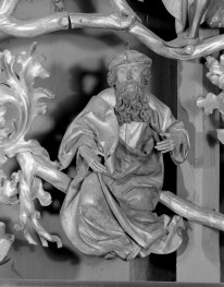 Kościół Mariacki pw. Wniebowzięcia Najświętszej Marii Panny - ołtarz Wita Stwosza: Predella - drzewo Jessego figura mężczyzny, skan 1