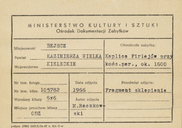 fragment sklepienia Kaplicy Firlejów - metryczka, skan 1