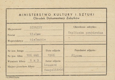 Figura drewniana z kapliczki przydrożnej - metryczka, skan 1
