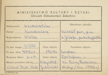 Kościół parafialny - wnętrze, epitafium ks. Boxy Radoszewskiego - metryczka, skan 1