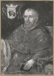 Pałac biskupów - wnętrze, d. sala jadalna, ściana północna, fryz - polichromia, portret Jana Grota, skan 1