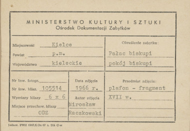 Pałac biskupów - wnętrze, pokój biskupi, plafon ze sceną Sądu nad arianami - fragment  - metryczka, skan 1
