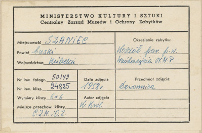  Kościół parafialny - dzwonnica, widok od strony płd. - wsch. - metryczka, skan 1