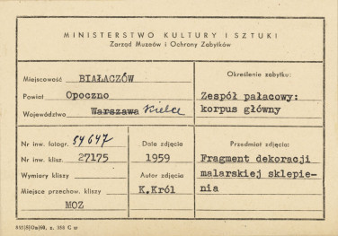 Zespół pałacowo - parkowy, wnętrze pałacu - fragment dekoracji malarskiej sklepienia - metryczka, skan 1