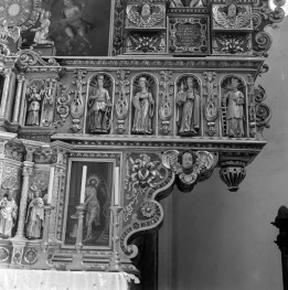 kościół, ob. parafialny rzymskokatolicki pw. Wniebowzięcia Najświętszej Marii Panny - wnętrze: ołtarz główny - tabernaculum, skan 1