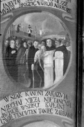 kaplica cmentarna - wnętrze: obraz "Taniec Śmierci" - fragment, skan 1