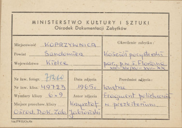 Zespół klasztorny - kościół, wnętrze, prezbiterium, fragment malowidła ściennego - metryczka, skan 1