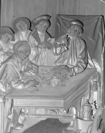 Kościół Mariacki pw. Wniebowzięcia Najświętszej Marii Panny - tryptyk Św. Stanisława - skrzydło lewe - scena: kupno wsi, skan 1