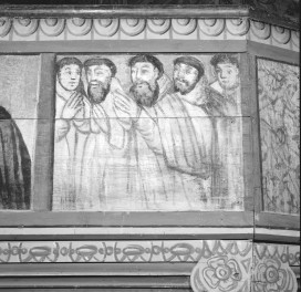 kościół pw. św. Michała Archanioła - nawa główna - parapet chóru - fragment polichromii z Pięcioma Braćmi Męczennikami, skan 1