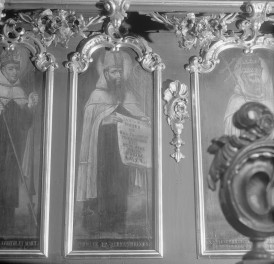 kościół parafialny pw. św.św. Marcina i Mikołaja - stalle, obraz św. Cyryla Aleksandryjskiego, skan 1