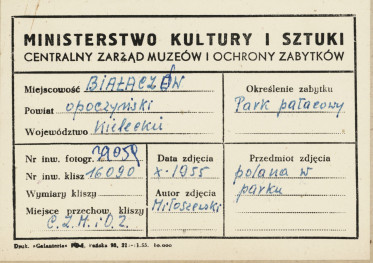 Zespół pałacowo - parkowy,  fragment parku - polana - metryczka, skan 1