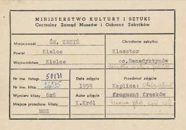 Zespół klasztorny na Świętym Krzyżu - wnętrze klasztoru, kaplica Oleśnickich, fragment malowideł ściennych  - metryczka, skan 1