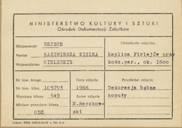 Kaplica Firlejów - dekoracja bębna kopuły - metryczka, skan 1