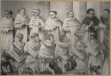  Zespół klasztorny Dominikanów - kościół, wnętrze, fragment polichromii na płd. ścianie kaplicy Męczenników , skan 1