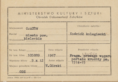 Kolegiata - portal płn., fragment lewego węgaru - metryczka

, skan 1