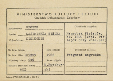 Kaplica Firlejów - nagrobek Firlejów - fragment dekoracji - metryczka, skan 1