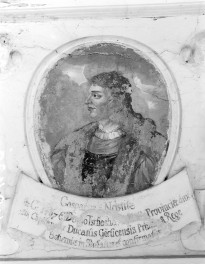 pałac - wnętrze: portret Gaspara Nostitza w fasecie sali balowej, skan 1