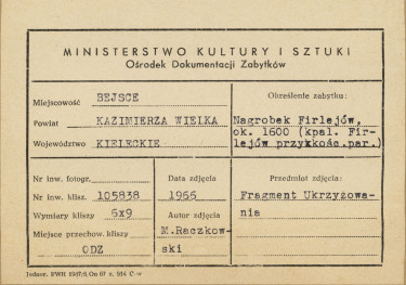 Kaplica Firlejów - nagrobek Firlejów - rzeźba krucyfiks - metryczka, skan 1