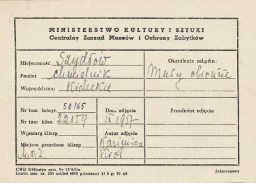 Mury obronne - fragment odcinka płd., widok od strony płd. - zach. - metryczka, skan 1