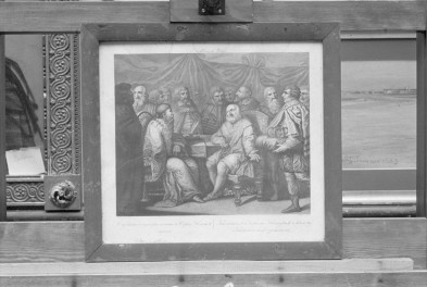 Franciszek Smuglewicz - Kazimierz I u Cesarza Henryka II upomina się o klejnoty swego królestwa, rycina z albumu Wileńskiego, Muzeum Wielkopolskie w Poznaniu (ob. Muzeum Narodowe w Poznaniu), skan 1