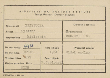 Synagoga - widok ogólny - metryczka, skan 1