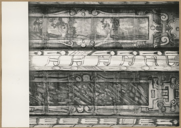 Pałac biskupów - wnętrze, d. sala jadalna, fragment polichromii stropu , skan 1