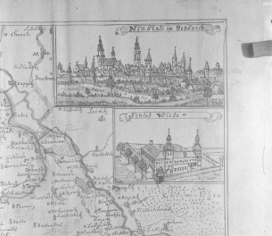 Panorama mista. Rycina z "Topografii Śląska" autorstwa Friedricha Bernharda Wernera. , skan 1