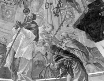 mauzoleum Piastów Świdnickich przy kościele pw. Wniebowzięcia Najświętszej Marii Panny - wnętrze - fragment polichromii kopuły, skan 1