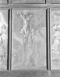 Bazylika katedralna Wniebowzięcia NMP - wnętrze: malowidło na odwrocie stalli w prezbiterium "Ukrzyżowanie", skan 1