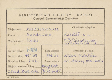 Kościół filialny p.w. Matki Boskiej Różańcowej - widok ogólny - metryczka, skan 1