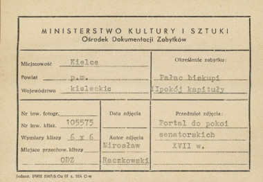 Pałac biskupów - wnętrze , II pokój kapituły, portal do pokoi senatorskich - metryczka, skan 1
