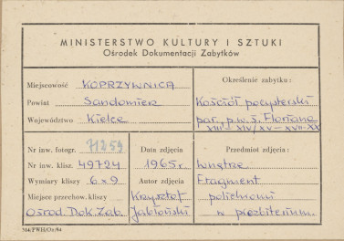 Zespół klasztorny - kościół, wnętrze, prezbiterium, fragment malowidła ściennego - metryczka, skan 1