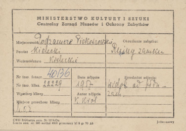 Ruiny pałacu - widok ogólny od strony płd. - zach. - metryczka, skan 1